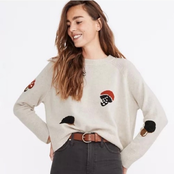 Madewell Sweaters - Madewell NWT Mushroom Intarsia Wool Blend Crop Sweater